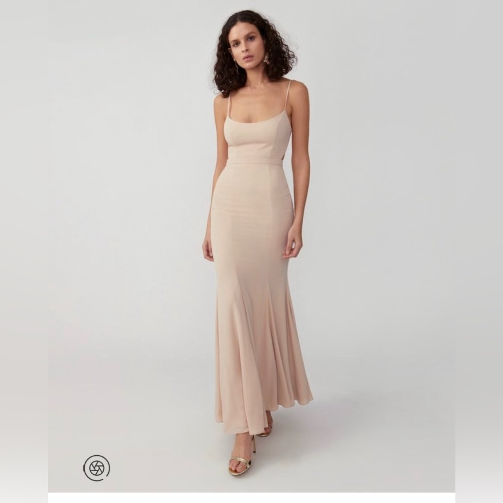 Fame and Partners Scoop Mermaid Gown in Light Nude Heavy Georgette